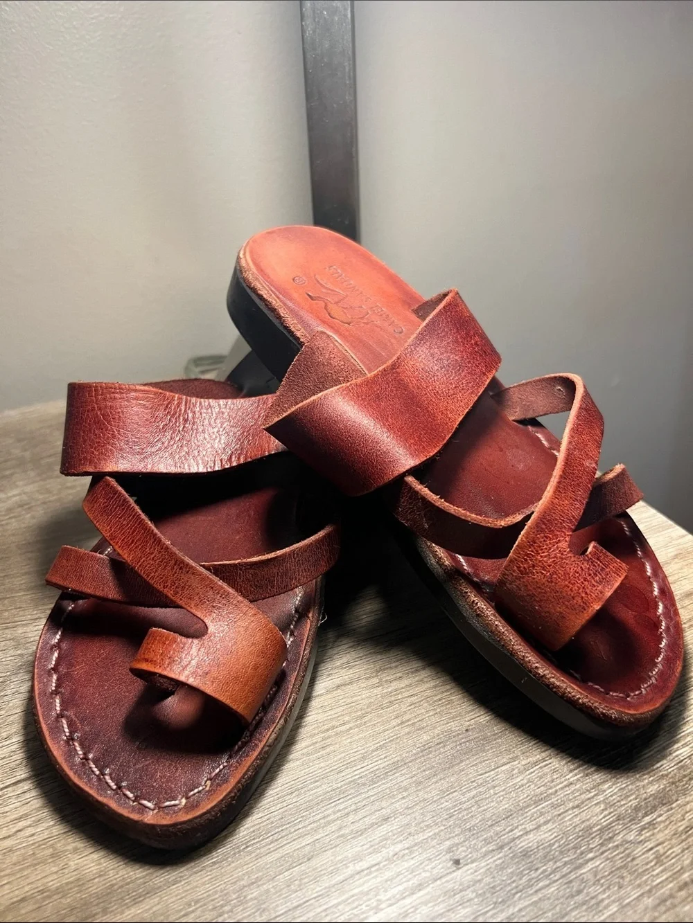 Camel Sandals KidsBrown Leather Slide Sandals—-stock (03)